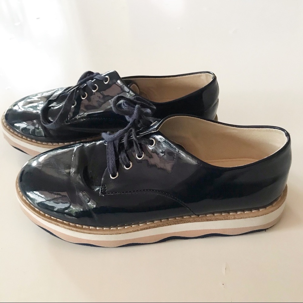 ZARA Girls Navy Patent Oxford Shoes